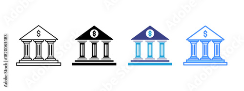 Bank  icon set multiple style collection