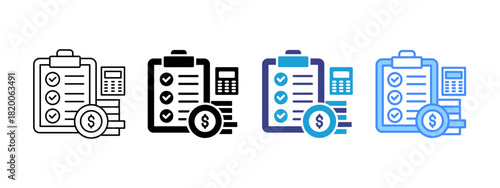 Budgeting icon set multiple style collection