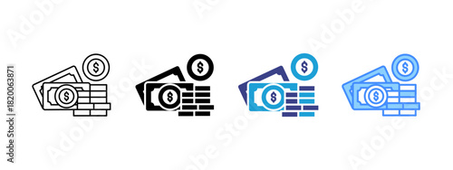 Money icon set multiple style collection