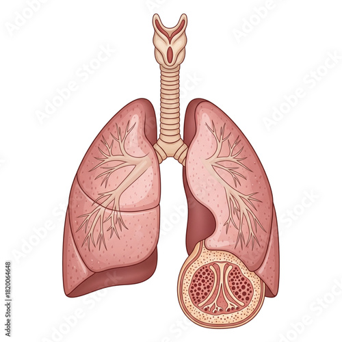 Illustration of human lung anatomy. Isolated on white background.