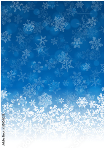 白い雪の結晶が散りばめられた冬の幻想的な青いベクター背景