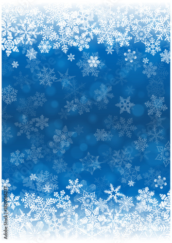 白い雪の結晶が散りばめられた冬の幻想的な青いベクター背景