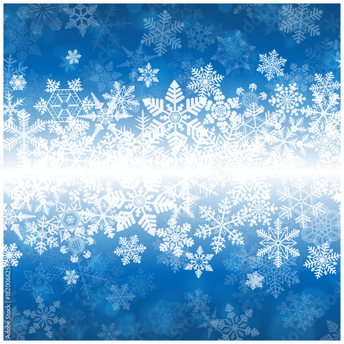 白い雪の結晶が散りばめられた冬の幻想的な青いベクター背景