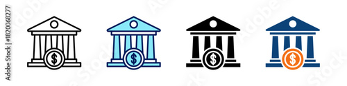 Bank All In One Icon Multi Styles Vector Set