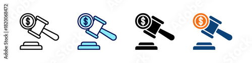 Auction All In One Icon Multi Styles Vector Set