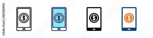 Mobile Banking All In One Icon Multi Styles Vector Set