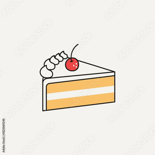 Slice of cake with whipped cream and cherry on top