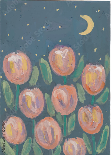 Moonlit Garden of Whimsical Tulips