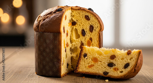 Panetone Tradicional Fatiado em Mesa Rústica