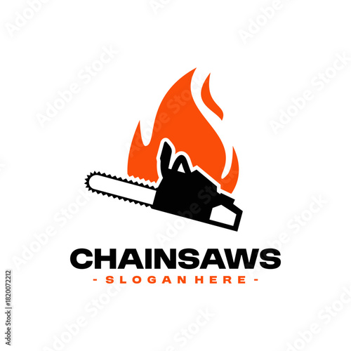 Chainsaw Logo Design Vector. Concept of woodworking industrial, chainsaw repair and wood cutting service.