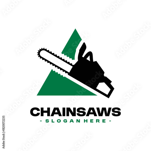 Chainsaw Logo Design Vector. Concept of woodworking industrial, chainsaw repair and wood cutting service.