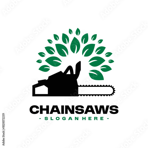Chainsaw Logo Design Vector. Concept of woodworking industrial, chainsaw repair and wood cutting service.