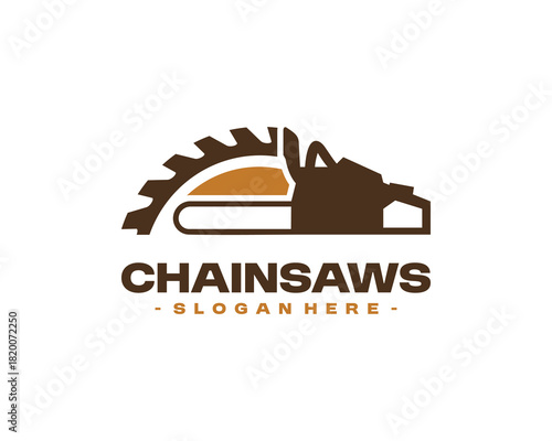 Chainsaw Logo Design Vector. Concept of woodworking industrial, chainsaw repair and wood cutting service.