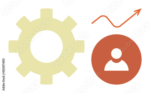 Gear, user icon, and upward arrow symbolizing teamwork, efficiency, progress, and business growth. Ideal for business, productivity, teamwork leadership career development innovation success