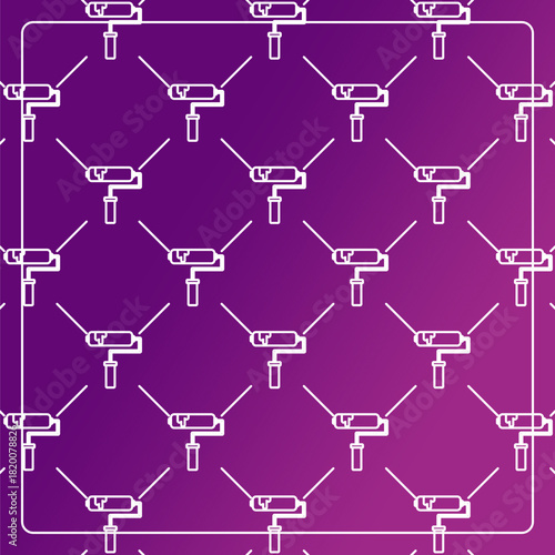 Seamless pattern on a purple background with paint roller icons. Line design for posters, social media, and banner templates.
