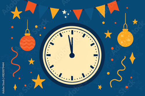 Countdown Clock New Year Flat Vector