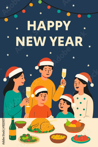 Family Celebration New Year Flat Vector