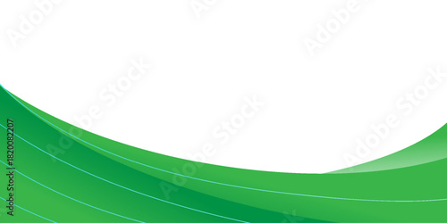 Latar belakang gelombang hijau modern dengan lengkungan halus, nada gradien, dan garis tipis putih dan hijau mengalir pada latar belakang putih bersih.
