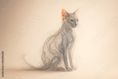 Elegant Smoke Cat Sitting Still Fine Art Composition