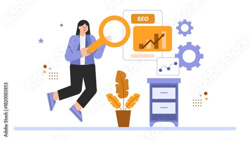 Flat Design SEO Optimization for Business Website Flat Vector Illustration