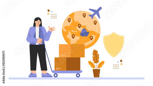 Flat Design Air Cargo and Business Logistics Flat Vector Illustration