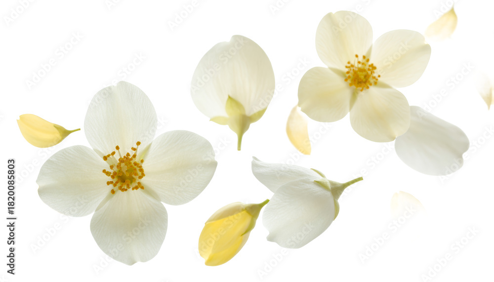 Obraz premium Delicate White Jasmine Flowers Isolated on a Clean White Background