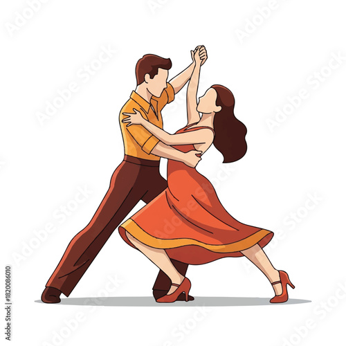 Passionate Dance A Couple Embracing the Art of Tango in a Vibrant Illustration