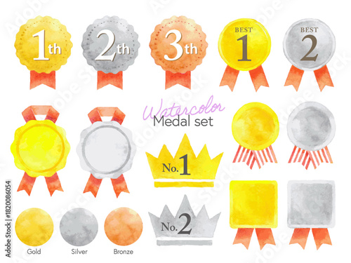 watercolor gold_silver_bronze medals