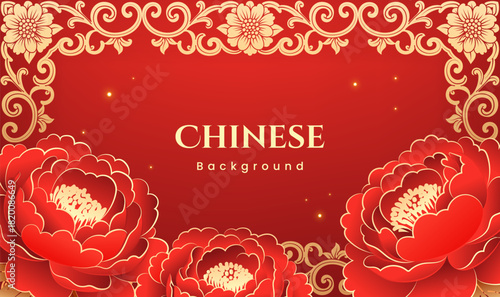 Red festive Chinese style banner with a New Year background