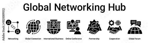 Global Networking Hub banner web icon vector illustration concept for business with icon of Networking, Global Connection, International Business, Online Conference, Partnership, Cooperation, Global.