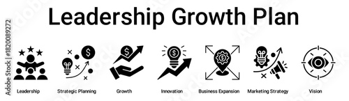 Leadership Growth Plan banner web icon vector illustration concept for business with icon of Leadership, Strategic Planning, Growth, Innovation, Business Expansion, Marketing Strategy.