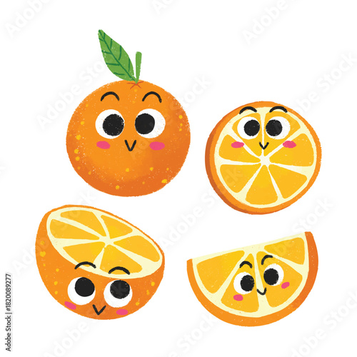 cute orange with crayon style fruit parts