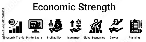 Economic Strength banner web icon vector illustration concept for business with icon of Economic Trends, Market Share, Profitability, Investment, Global Economics, Growth.