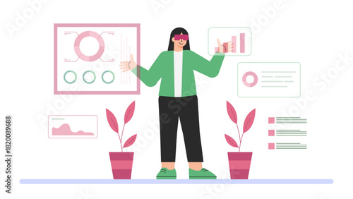 Business People Testing Virtual Reality App Flat Vector Illustration