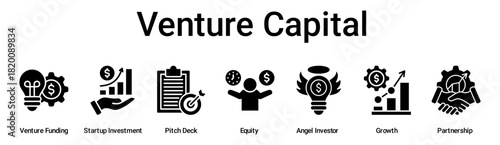 Venture Capital banner web icon vector illustration concept for business with icon of Venture Funding, Startup Investment, Pitch Deck, Equity, Angel Investor, Growth.