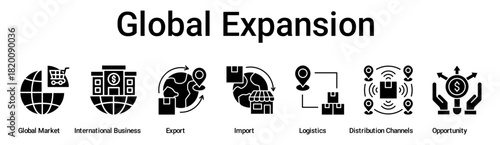 Global Expansion banner web icon vector illustration concept for business with icon of Global Market, International Business, Export, Import, Logistics, Distribution Channels.