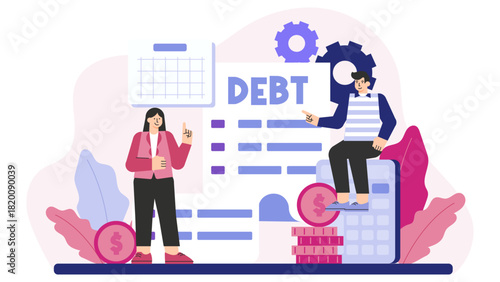 Flat Design Debt Management for Business Flat Vector Illustration