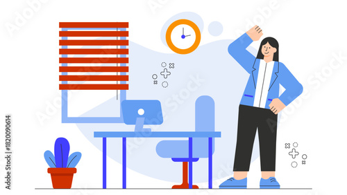 Flat Design Employee Wellness and Office Fitness Flat Vector Illustration