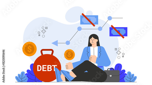 Flat Design Debt Management for Business Flat Vector Illustration