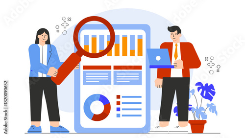 People Auditing Company Accounts Flat Vector Illustration
