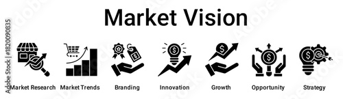Market Vision banner web icon vector illustration concept for business with icon of Market Research, Market Trends, Branding, Innovation, Growth, Opportunity.