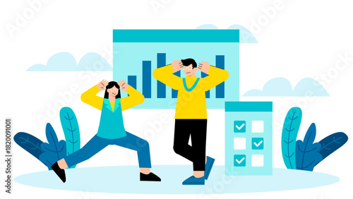 Flat Design Employee Wellness and Office Fitness Flat Vector Illustration