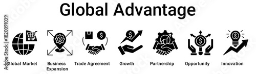 Global Advantage banner web icon vector illustration concept for business with icon of Global Market, Business Expansion, Trade Agreement, Growth, Partnership, Opportunity.