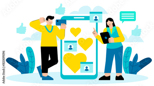 Flat Design Influencer Collaboration with Brands Flat Vector Illustration