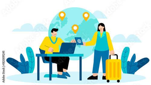 Flat Design Business Visa and International Travel Flat Vector Illustration