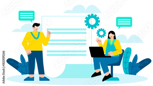 Business People Preparing Documents for Customs Flat Vector Illustration