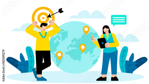 Business People Discussing Global Expansion Strategy Flat Vector Illustration