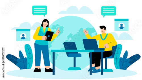 Flat Design Worldwide Business Networking Event Flat Vector Illustration