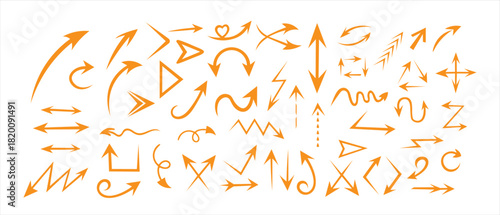 Collection of Orange Directional Arrows Pointing in Various Directions Design