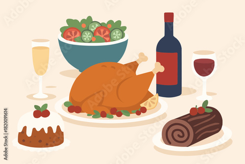 Party Food New Year Flat Vector